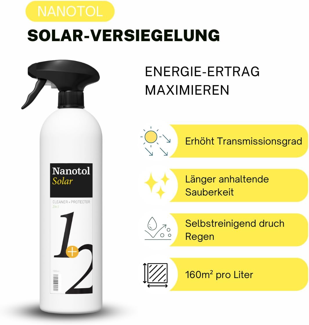 Nanotol Photovoltaik- und Solaranlagen Reiniger für 480 m² - Reiniger + Nanoversiegeung 1+2 für lang
