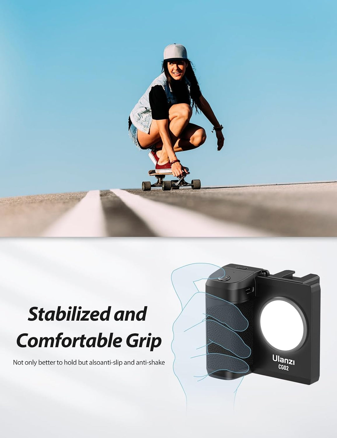 Smartphone Handle Grip, ULANZI CG02 Smartphone Capgrip mit Aufhelllicht, 3 Stufen Einstellbar, Smart