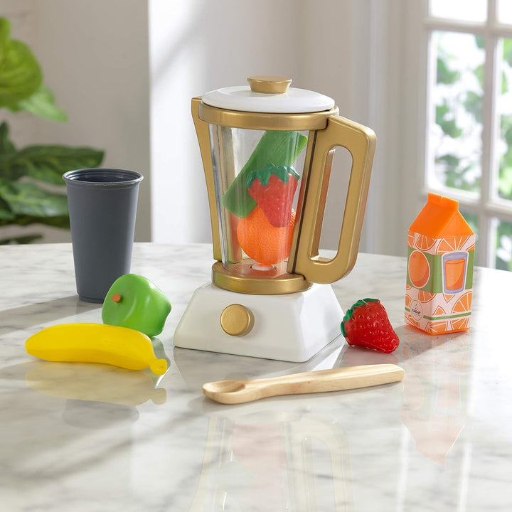 KidKraft Goldenes Smoothie Spielset aus Holz für Kinderküche mit Mixer und Obst, Spielküche Zubehör,