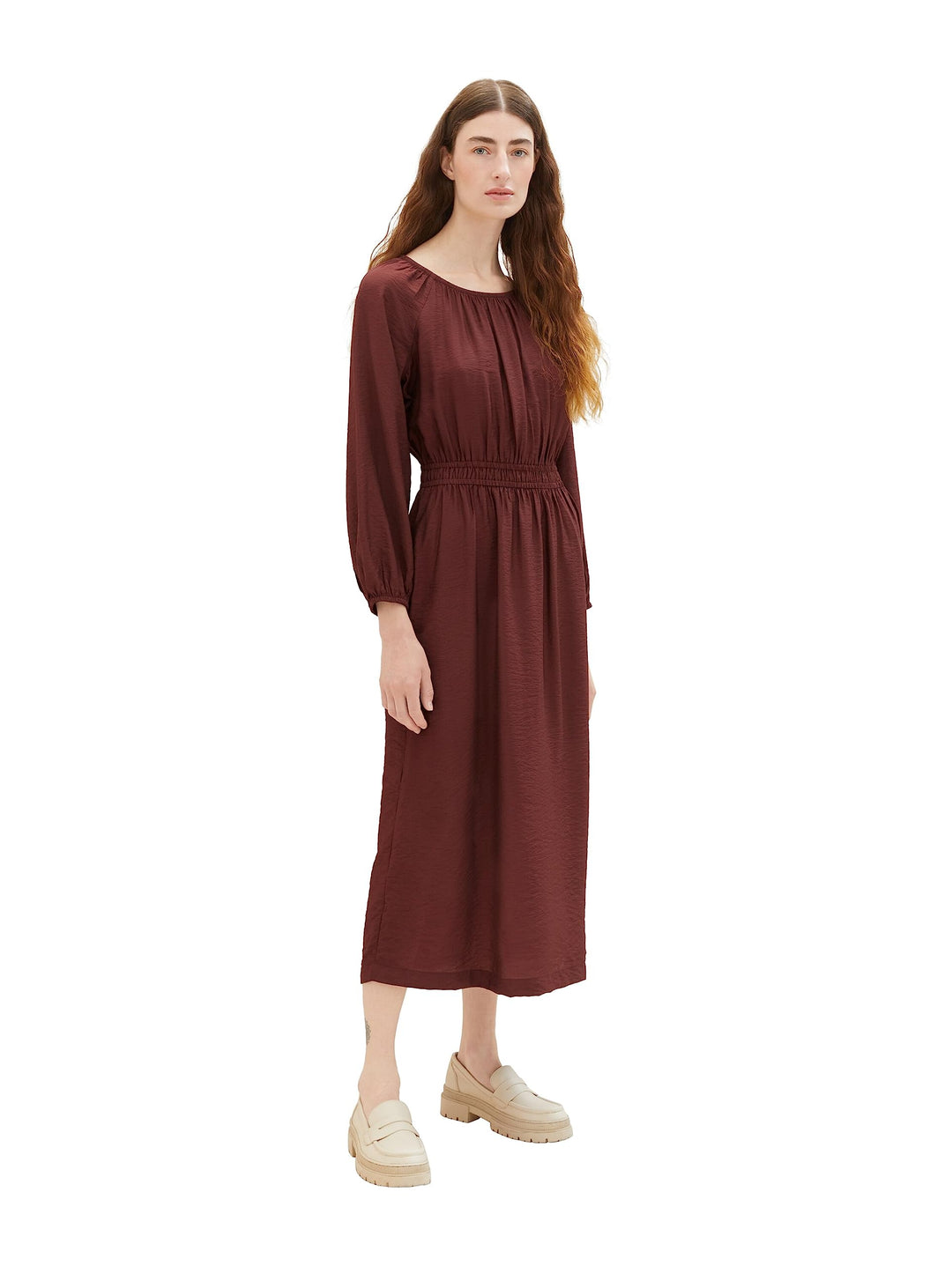 TOM TAILOR Damen Maxikleid mit Raffung, 30337 - Raisin