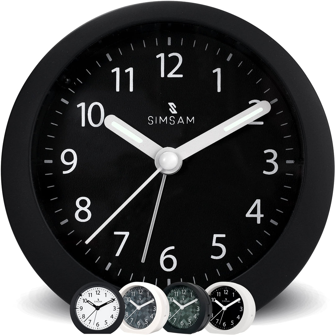 SIMSAM Wecker Analog ohne Ticken mit Batterie, Licht (Schwarz-Schwarz), Schwarz-schwarz