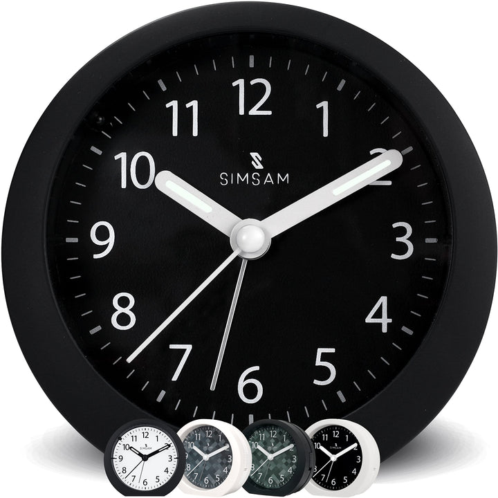 SIMSAM Wecker Analog ohne Ticken mit Batterie, Licht (Schwarz-Schwarz), Schwarz-schwarz