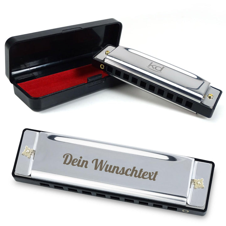 keepdrum KDBHC Bluesharp Mundharmonika C-Dur mit personalisierter Gravur Mundharmonika Silber, Mundh