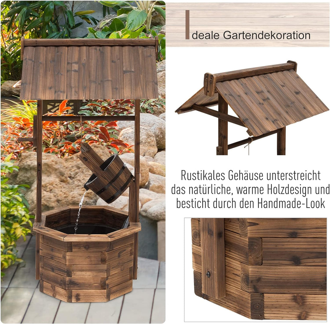 Outsunny Gartenbrunnen, Zierbrunnen, Springbrunnen, Wasserfall, Regulierbar, Massivholz, Braun, 68 x