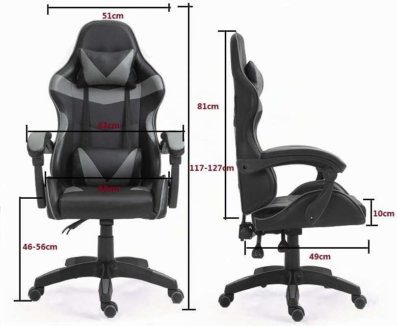 mcc direct Bürostuhl Ergonomisch, Schreibtischstuhl, Drehstuhl, Gaming Sessel, Gamingstuhl (Grau), G