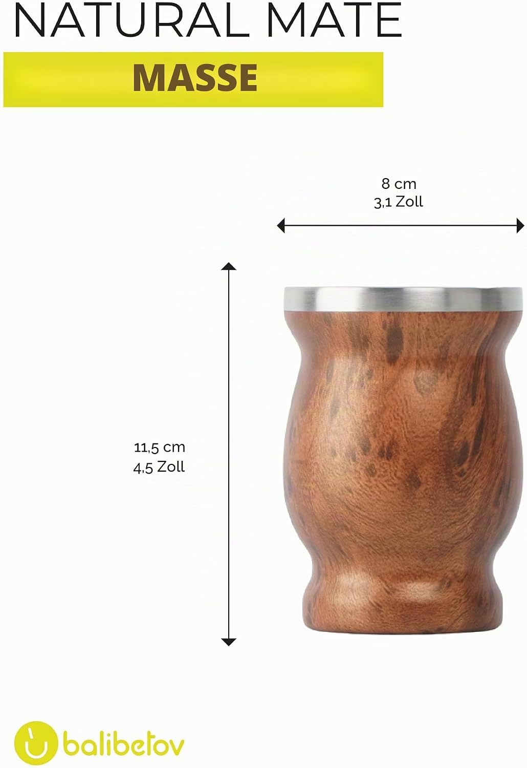 balibetov Yerba Mate Tee Set (Mate Becher) aus Rostfreiem Edelstahl mit Bombilla (Strohhalm) für Mat