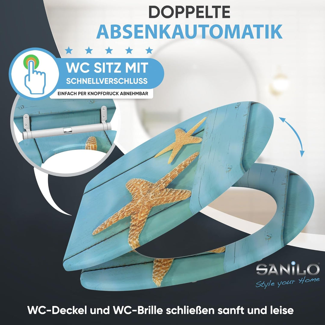 WC Sitz mit Absenkautomatik, hochwertige Oberfläche, einfache Montage, stabile Scharniere, Starfish