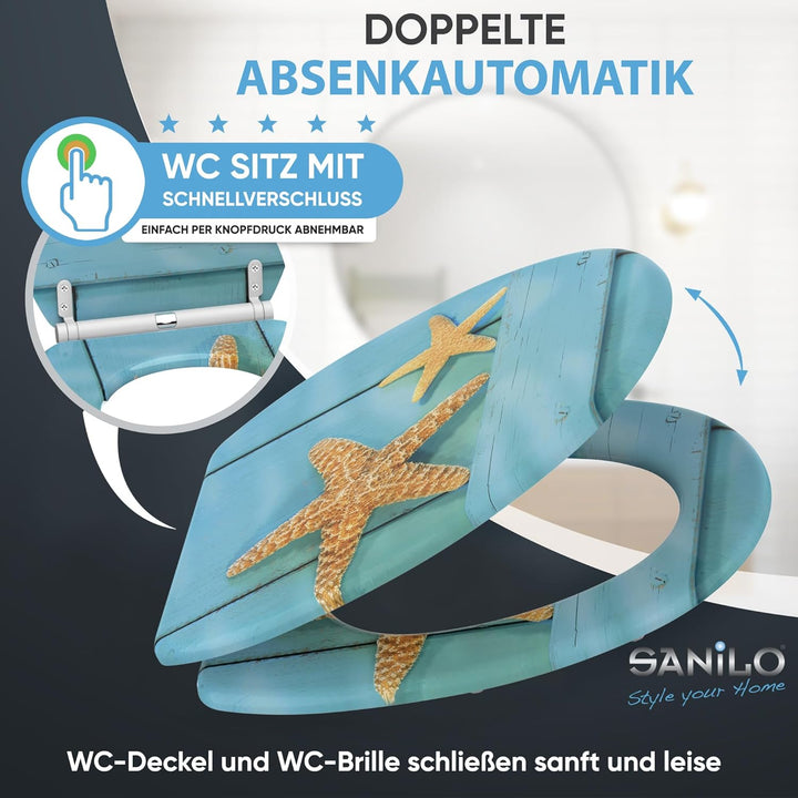 WC Sitz mit Absenkautomatik, hochwertige Oberfläche, einfache Montage, stabile Scharniere, Starfish
