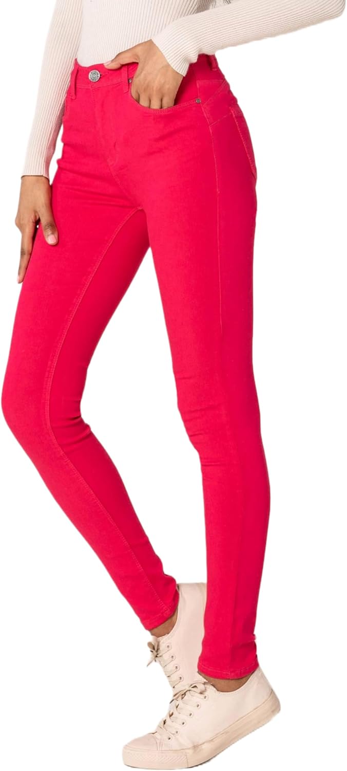 Nina Carter P106 Damen Jeanshosen Slim Fit Push-Up Skinny Jeans Mid-High Waist, XS Slim Himbeere (P1