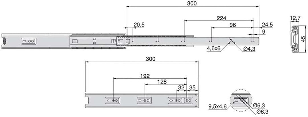 Emuca Schubladenführungen, Vollauszug mit Rollen 45 x 300 mm, Verzinktem, 5 Sets (10 Stück) 5 Stück