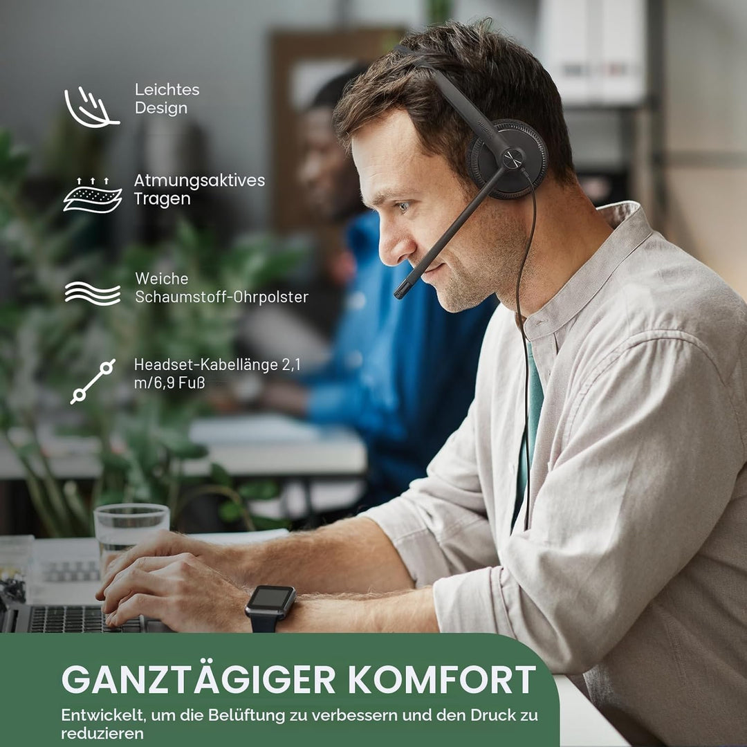 Yealink UH34 USB Wired Headset mit Mikrofon - Stereo-Kopfhörer mit Geräuschunterdrückung, profession