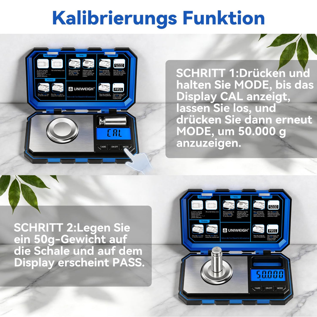 UNIWEIGH Milligramm-Präzisionswaage 0,001 g / 50 g, digitale Schmuckwaage für Pulver, Gold, Edelstei