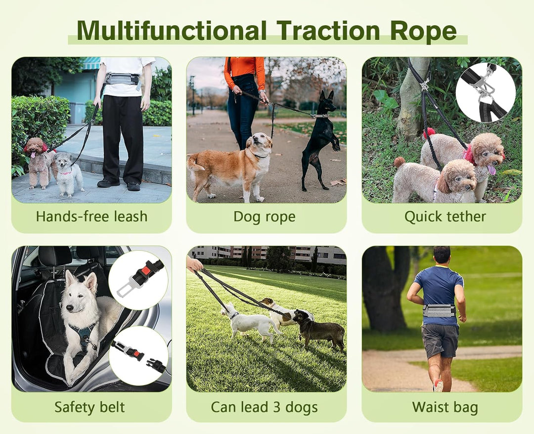 Pecute Zwei Joggingleine Hunde mit Bauchgurt, Laufgürtel Hundleine für Grosse und Mittelgrosse Hunde