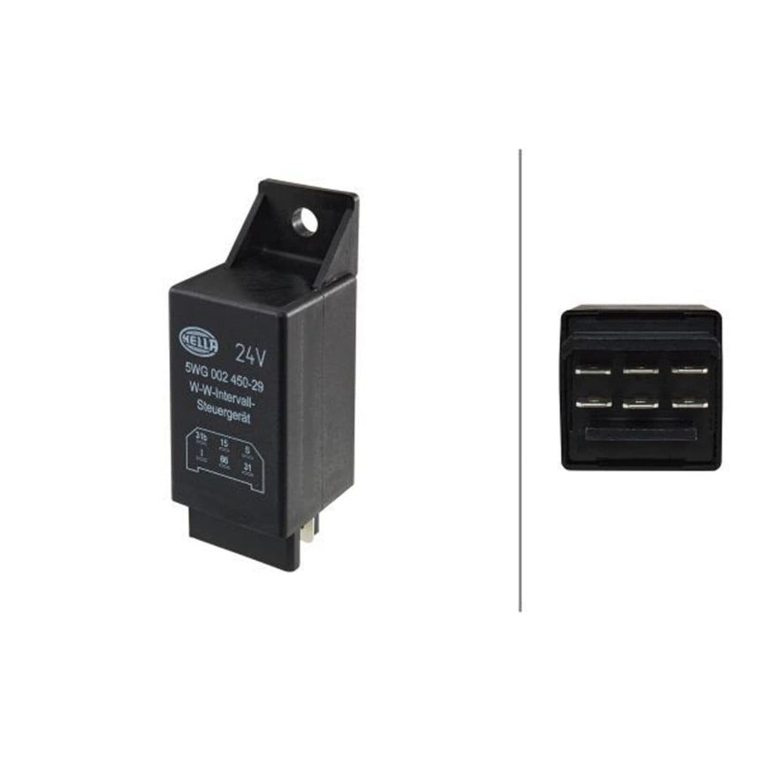 HELLA - Relais, Wisch-Wasch-Intervall - 24V - 6-polig - mit Halter - 5WG 002 450-291