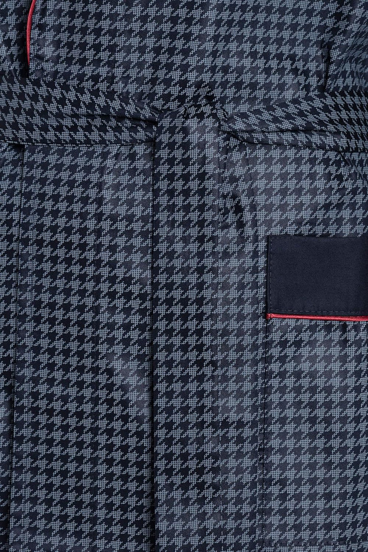 Herren Morgenmantel – kurz – Bademantel Revise RE-509 - Elegant - 100% Baumwolle S Dunkelblau mit ro