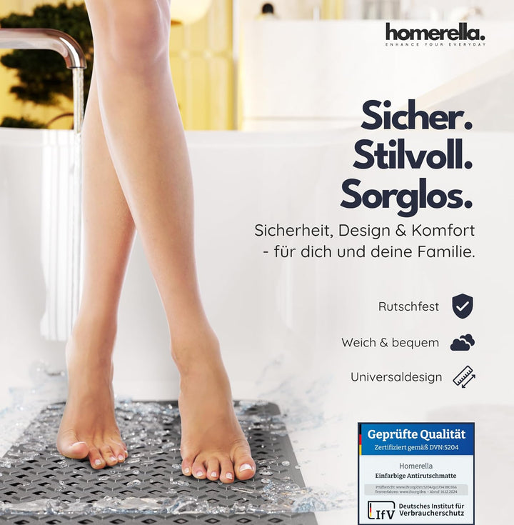 homerella® Badewannenmatte rutschfest 88x39cm, INKL. HAKEN, Rutschfeste Badematte BPA frei, Duschmat