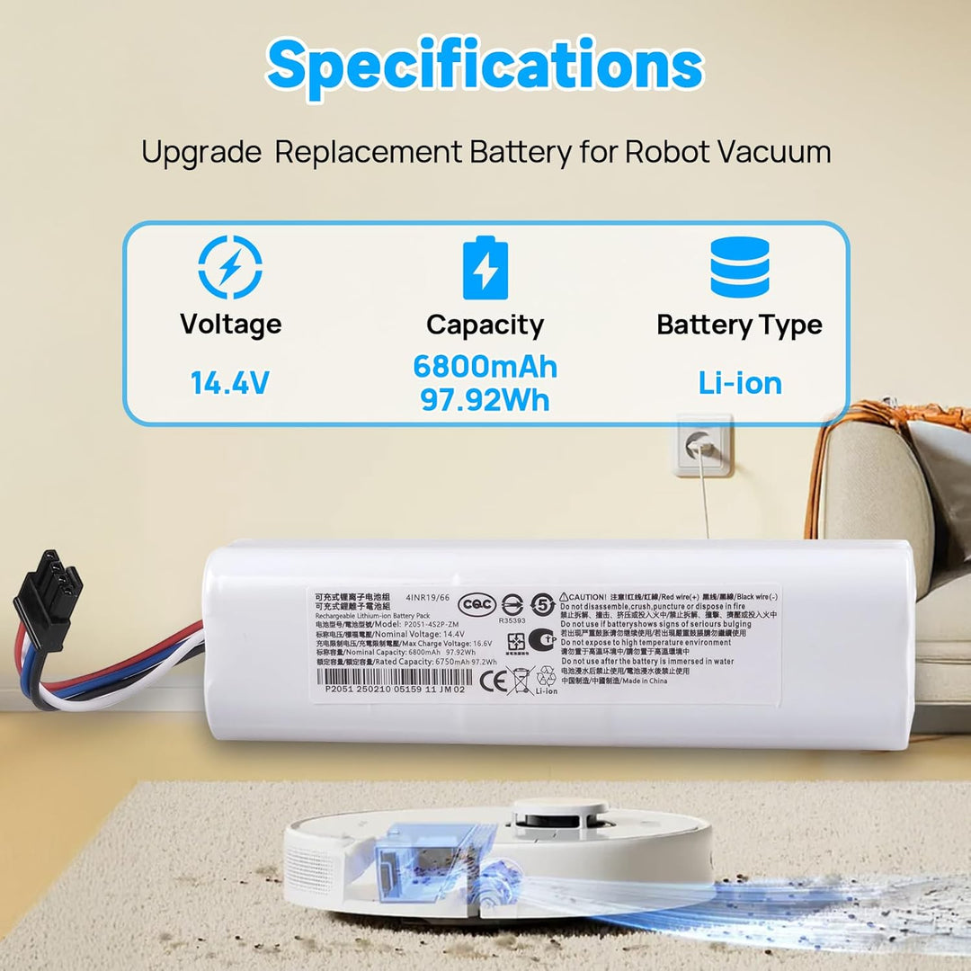 6800 mAh Akku kompatibel mit Dreame D9 D9 Pro D9 Max, D10 D10S D10 Plus, L10 L10S L10 Pro L10 Plus,