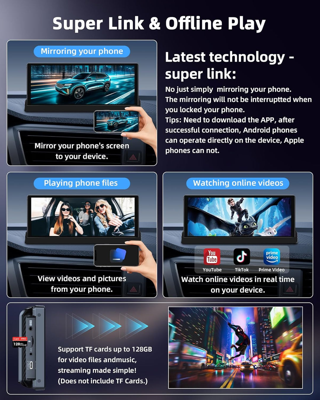 2026 Einzigartig Carplay Display Android Auto Display mit Basishalterung, 10,26 Zoll Auto Bildschirm
