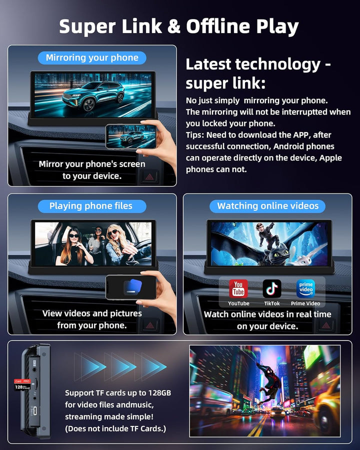 2026 Einzigartig Carplay Display Android Auto Display mit Basishalterung, 10,26 Zoll Auto Bildschirm