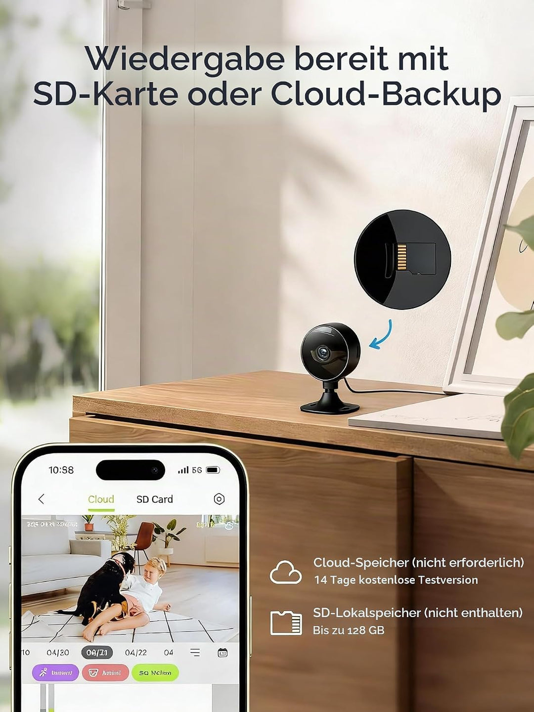 GNCC überwachungskamera Innen mit Nachtsicht, 1080P HD WLAN Indoor Kamera, PIR Bewegungserkennung, Z