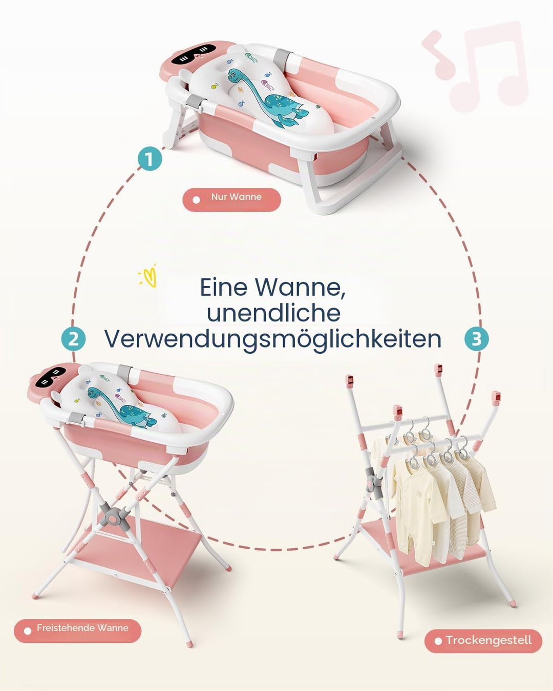 COOSEYA 3 in 1 Faltbare Babybadewanne mit Ständer, Babybadewanne für Neugeborene bis Kleinkind mit U