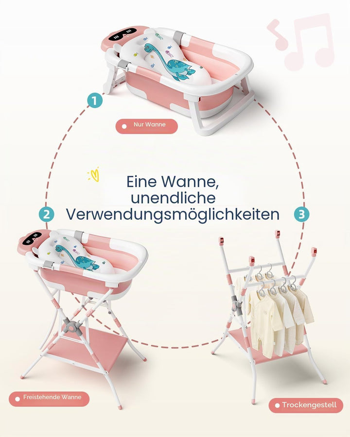 COOSEYA 3 in 1 Faltbare Babybadewanne mit Ständer, Babybadewanne für Neugeborene bis Kleinkind mit U