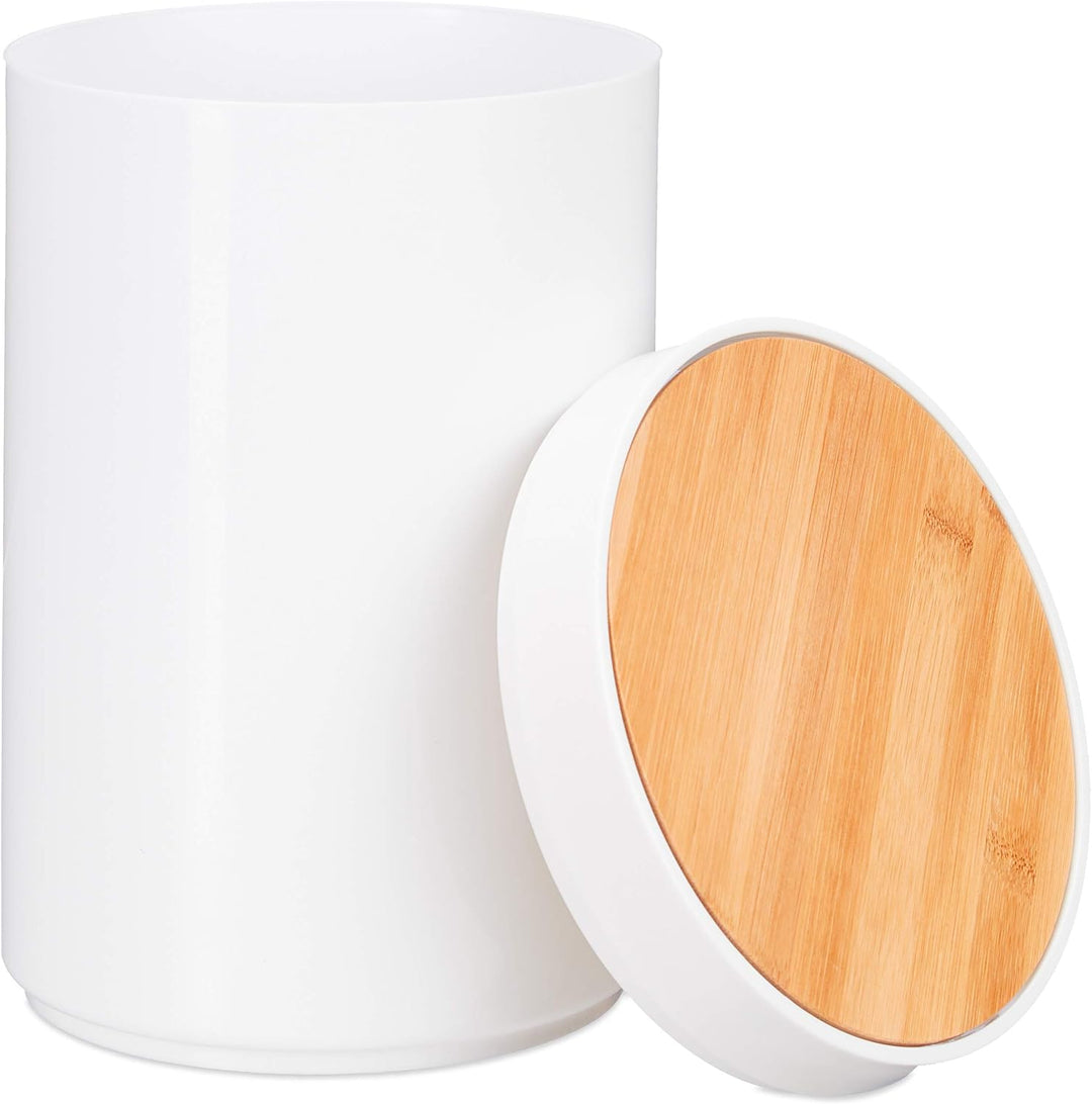 Relaxdays Kosmetikeimer, Bambus Schwingdeckel, moderner Bad Mülleimer, Kunststoff, 5,5 L, H, B x D: