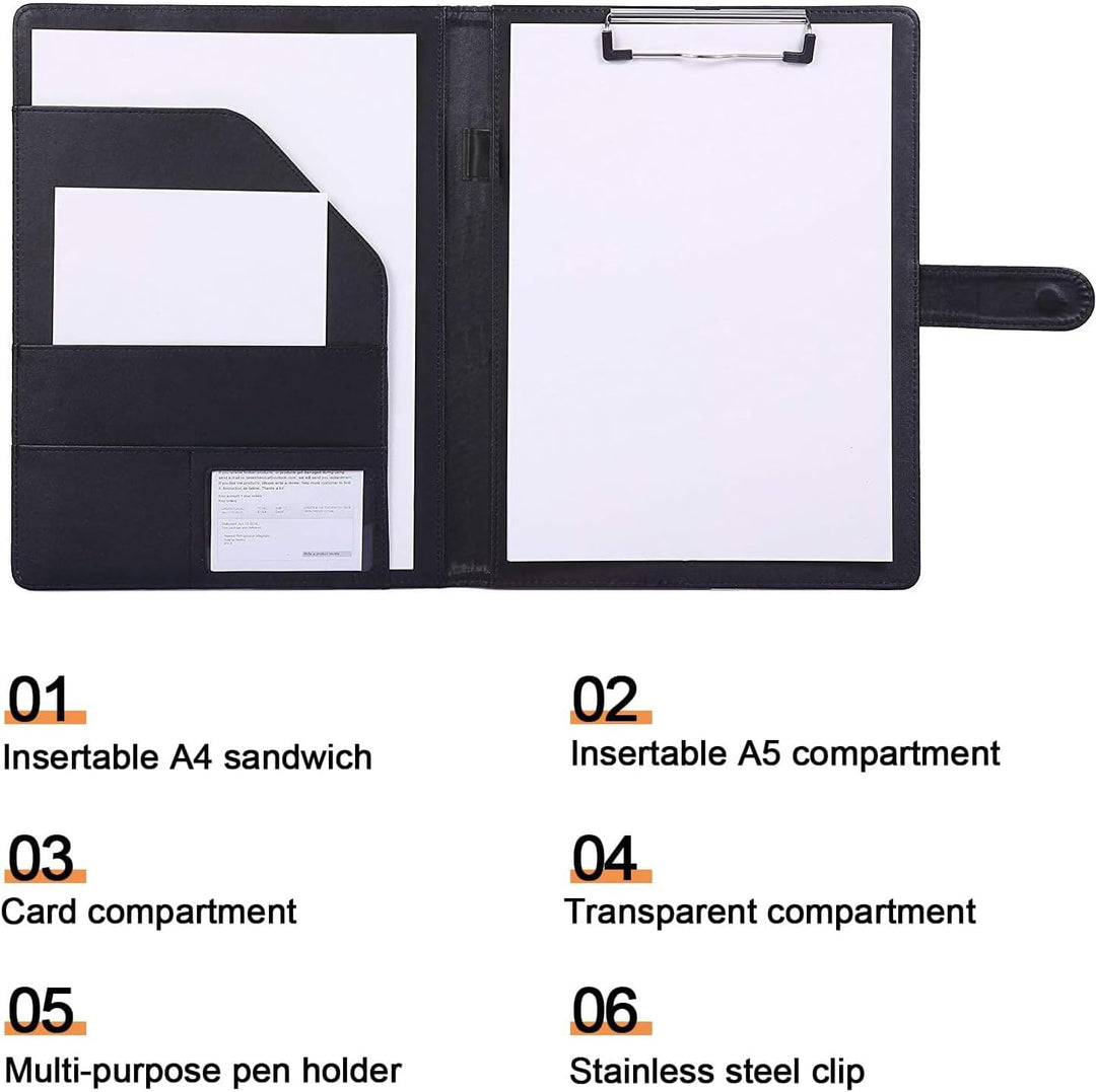 A4 Klemmbrettmappe, PU Dokumententasche Klemmbrett Schreibmappe mit Magnet-Verschluss für das Büro &