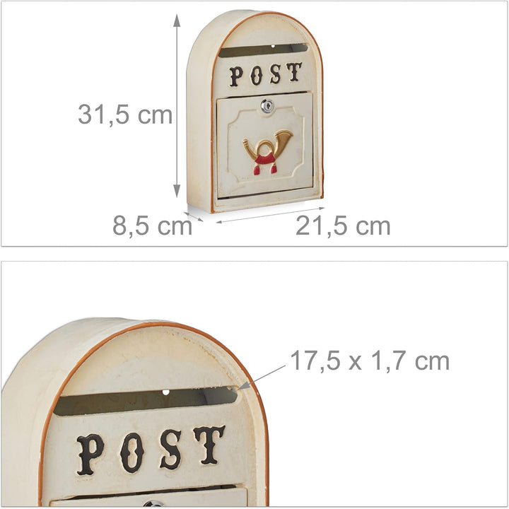 Relaxdays Briefkasten antik, Western Vintage Style, Shabby-Chic, Posthorn-Relief, Metall, HxBxT: 30
