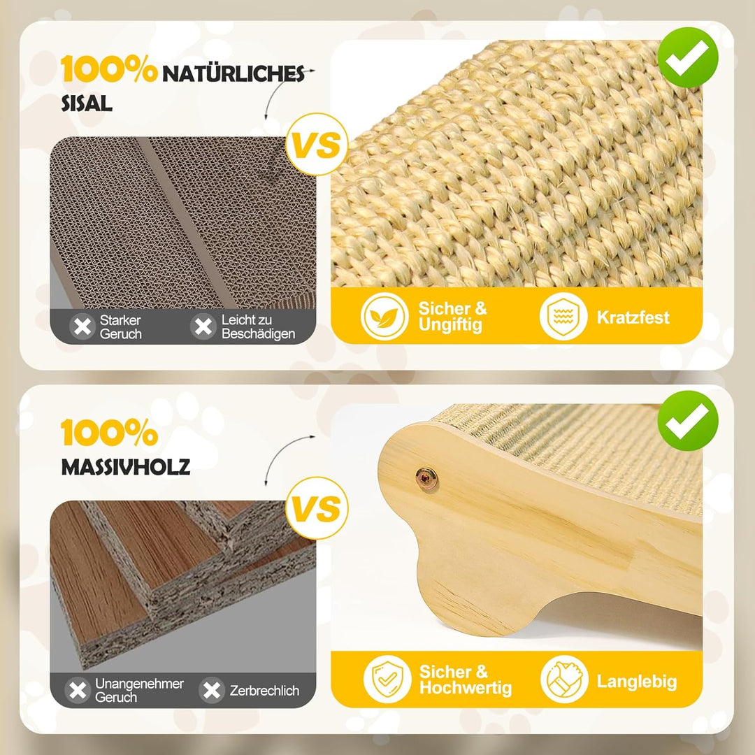 DONWEI Sisal Kratzbrett Katze, Kratzbretter Katze Holz, 160° Gebogenes Design, Kratzmatte aus Natürl
