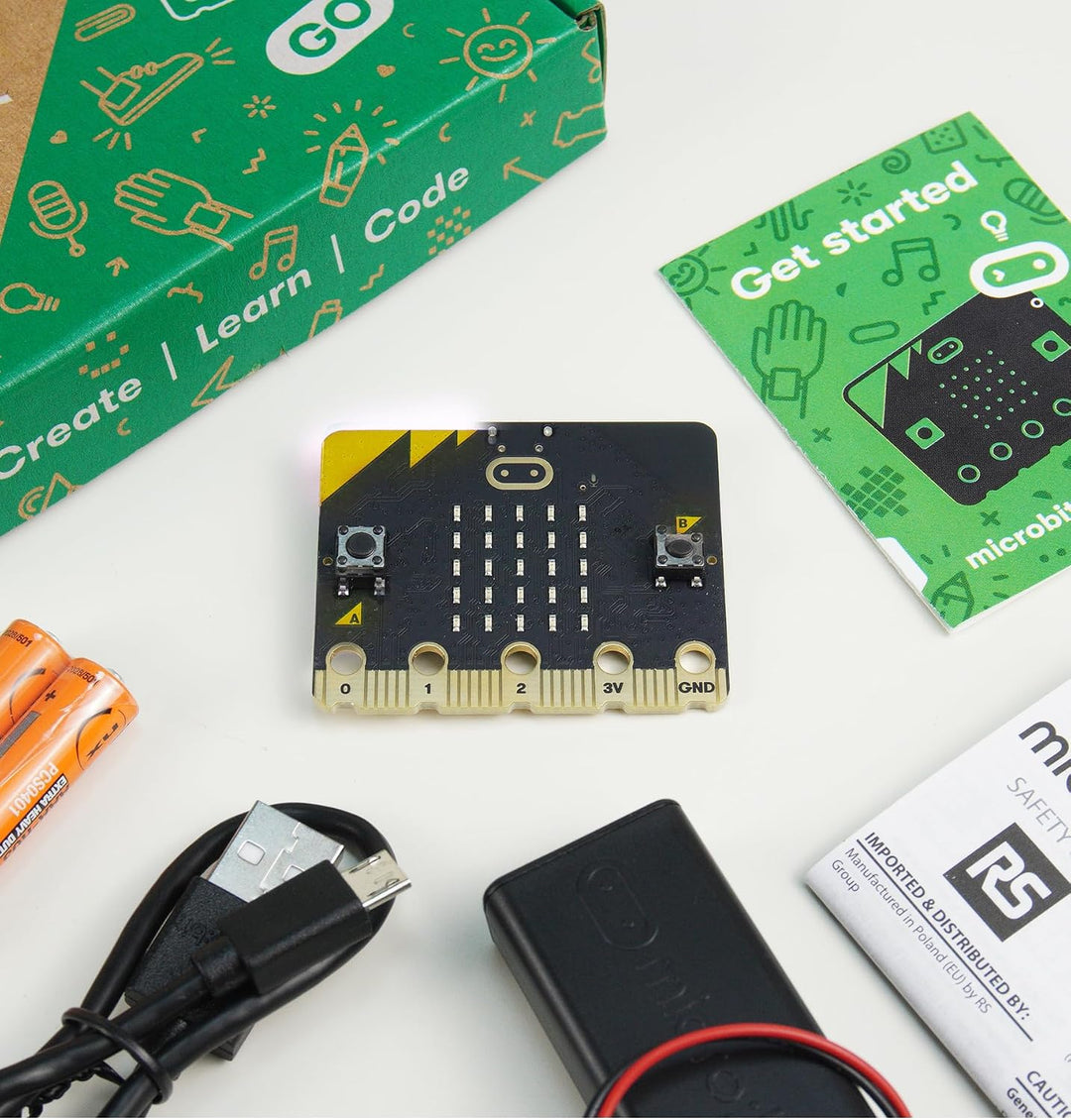 KEYESTUDIO BBC Micro:Bit Go für Micro bit Starter Set mit V2 Microbit Board, Batteriehalter, Micro-U