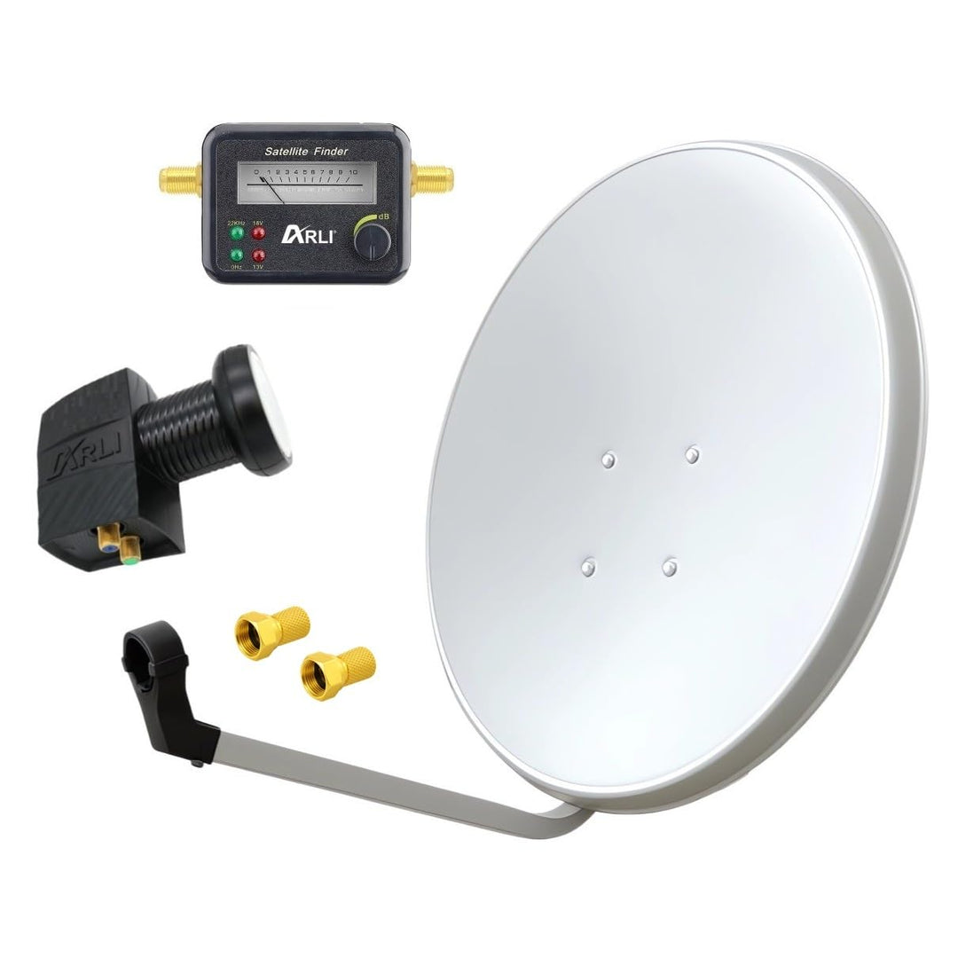 60cm HD Sat Anlage Twin LNB + Satfinder + 2 F-Stecker Digital 2 Teilnehmer Antenne Weiss UHD 4K, + S