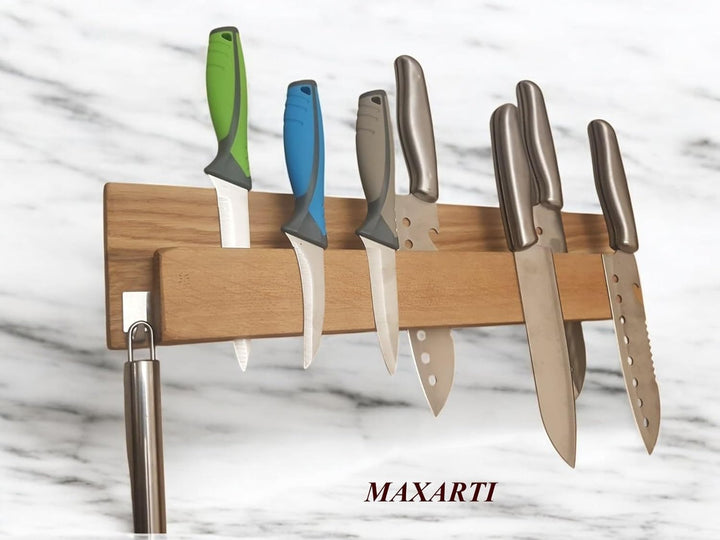Maxarti - Eiche Massiv Magnetisch Messerhalter Doppelseitige Messerblock Messerleiste 45x9x4,5 cm Me