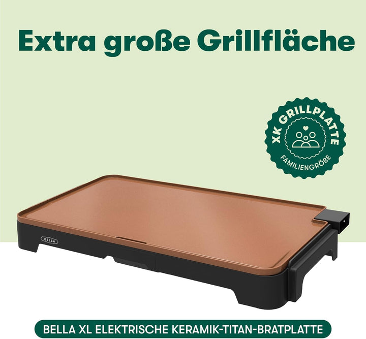 BELLA XL Electric Ceramic Titanium Griddle, Make 10 Eggs At Once, Healthy-Eco Non-stick Coating, Has