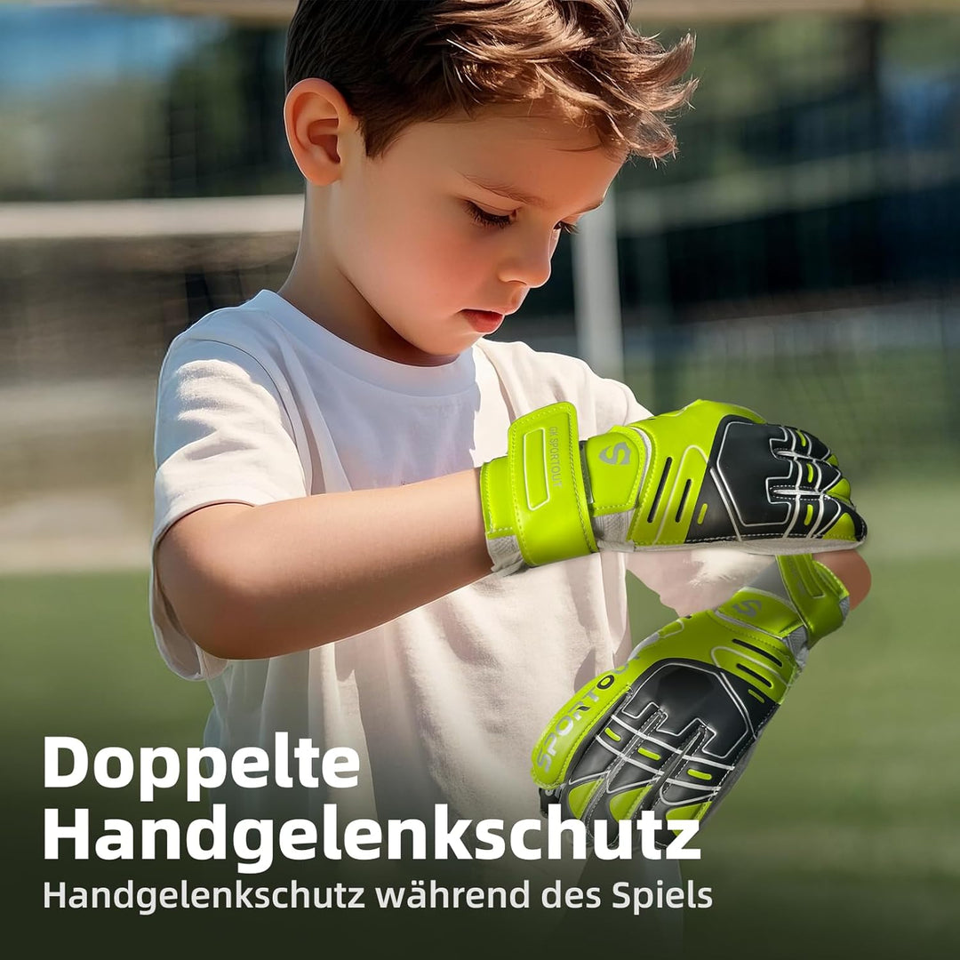 Jugendliche und Erwach,Kinder sener Torwarthandschuhe mit Fingersave，Rutschfes，Gewährung von Starken