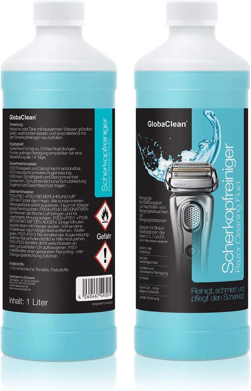 GlobaClean Scherkopfreiniger Nachfüllflüssigkeit 2x 1l - Geeignet zum Nachfüllen von Braun Clean & R