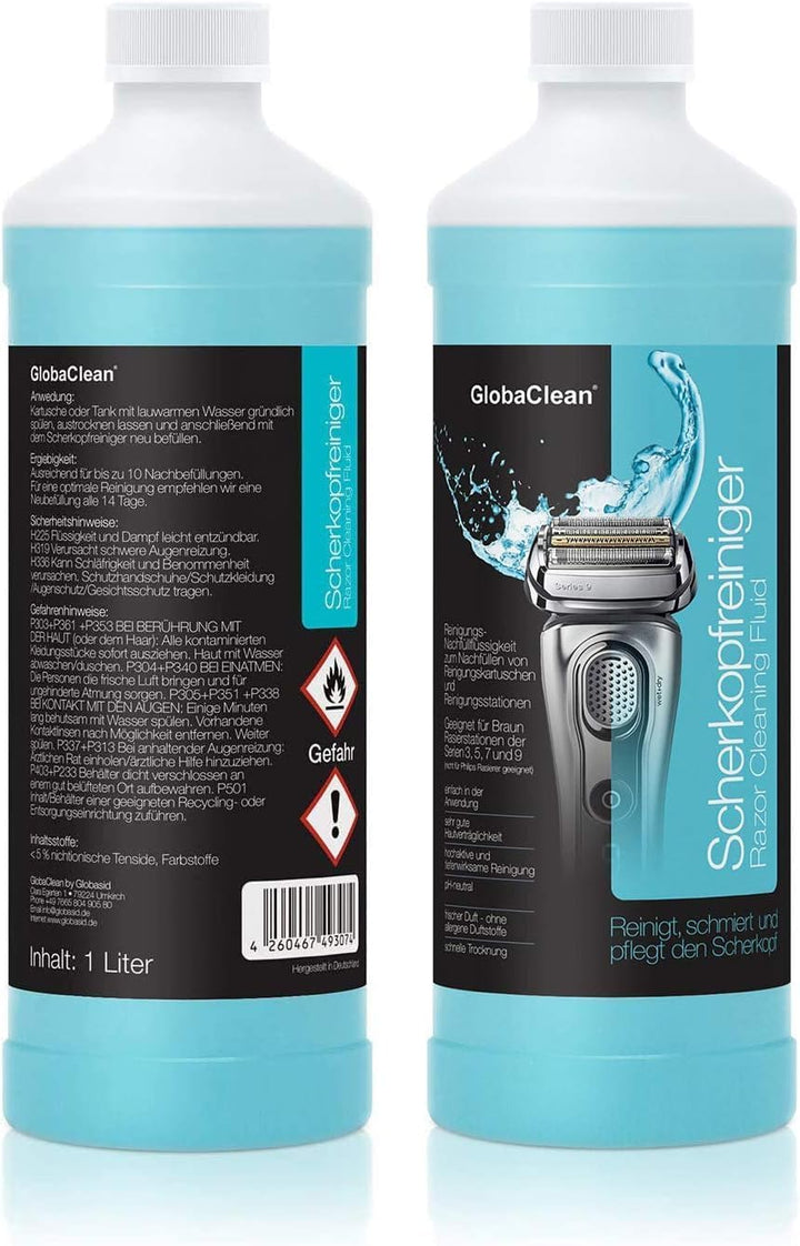 GlobaClean Scherkopfreiniger Nachfüllflüssigkeit 2x 1l - Geeignet zum Nachfüllen von Braun Clean & R
