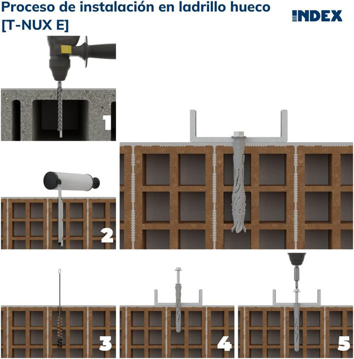 Index Fixing Systems t-nux E – Pack von 50 Universaldübel Hohe Leistung, Sechskantschraube (Beschich