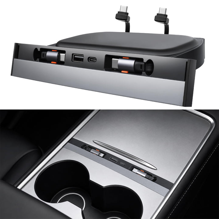 Tesla Mittelkonsole USB Hub für Model Y 2021-2024 & Model 3 2021-2023, Mehrport Auto Schnellladeadap