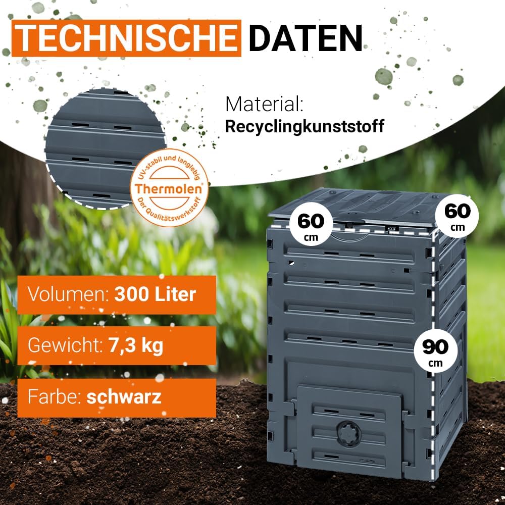 GARANTIA ECO-Master Kunststoff Komposter 300 Liter schwarz - Komposter Garten, Abfall & Recycling, S