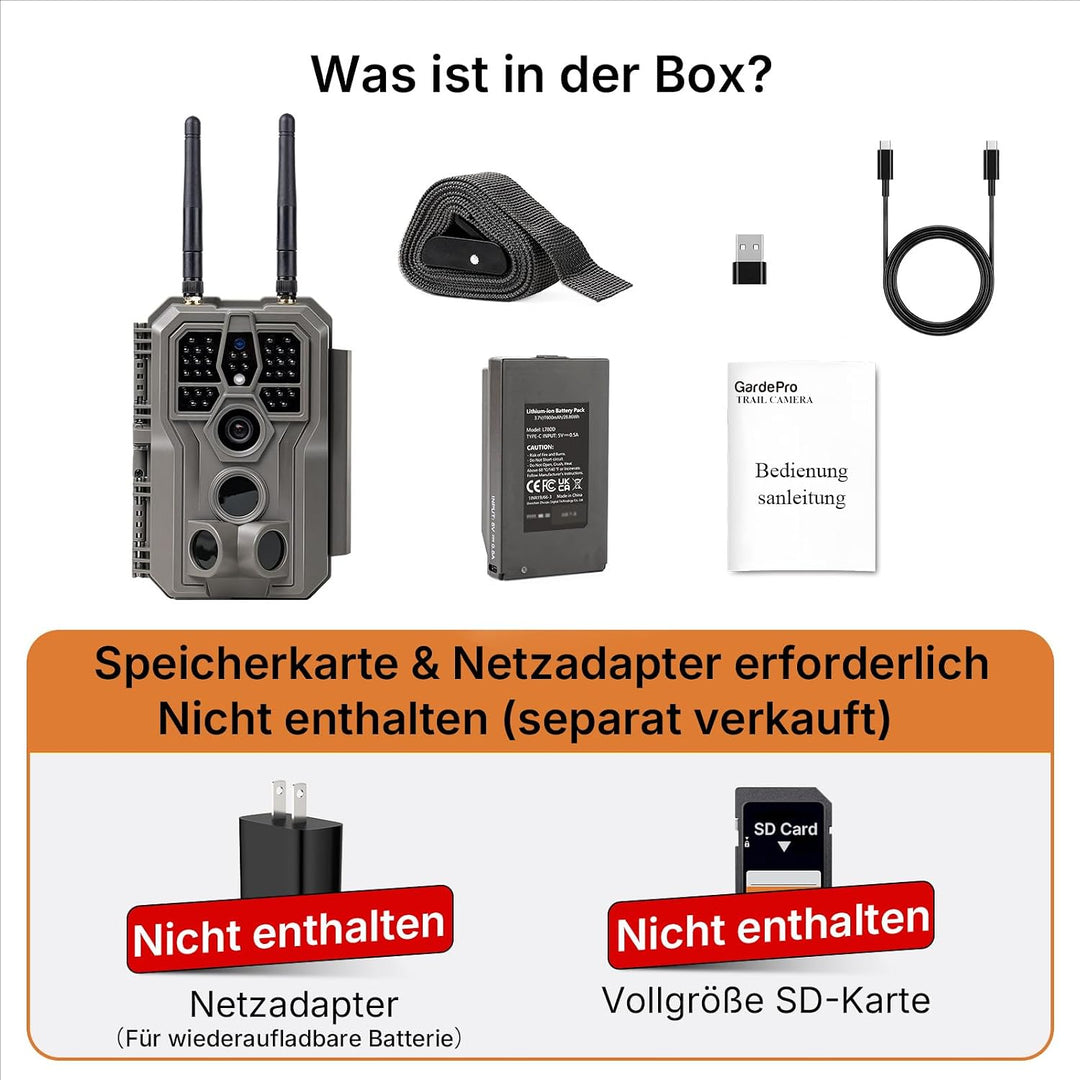GardePro E8 2.0 Pro 4K Wildkamera WLAN mit 7800mAh Akku, 50 Meter lokale WLAN-Reichweite, 64MP Wildk