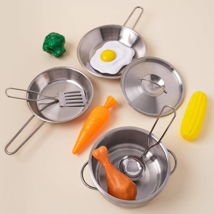 KidKraft Deluxe Kochset aus Metall mit Spielzeug-Lebensmitteln für Kinderküche, Spielküche Zubehör,