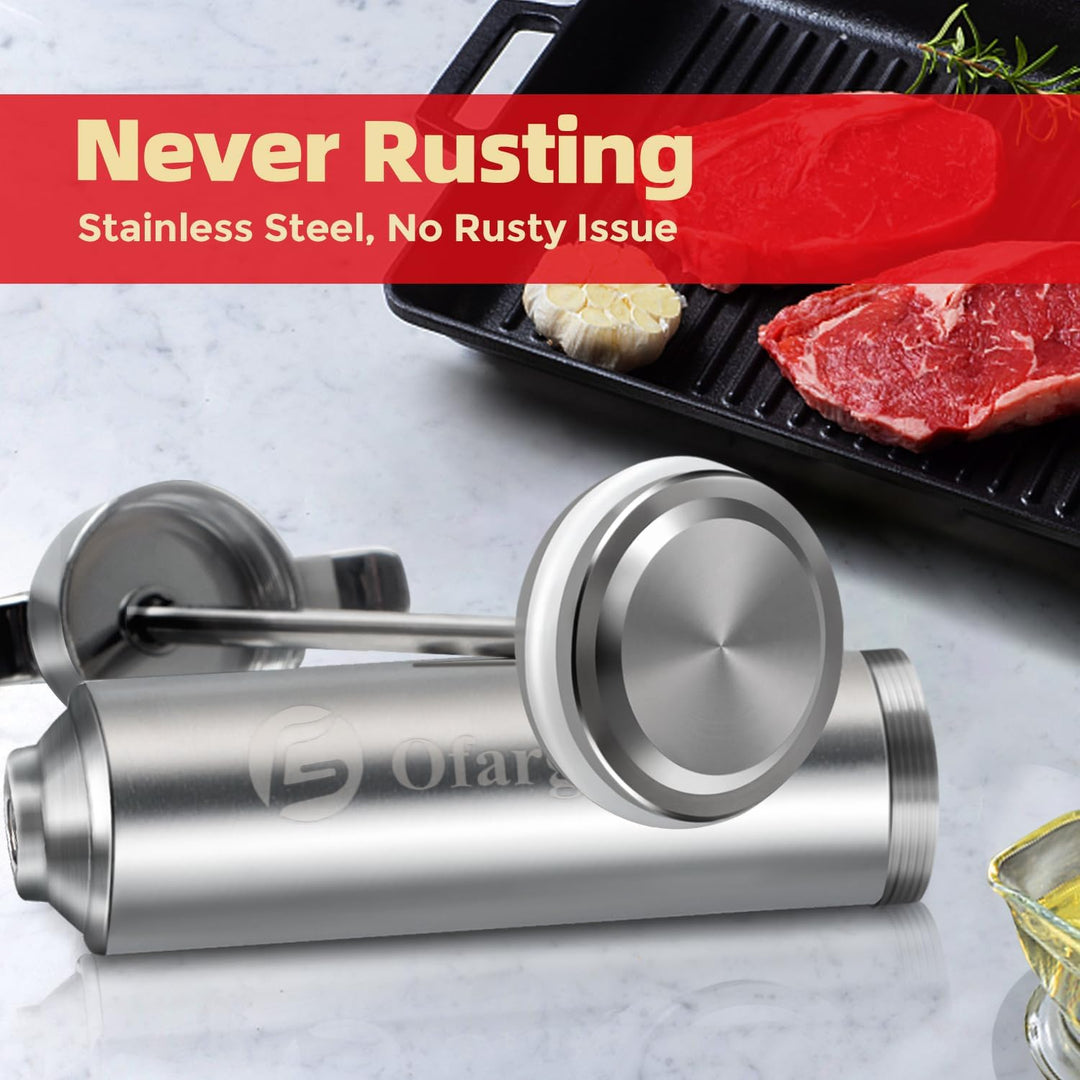 Ofargo Fleischspritze aus 304-Edelstahl, mit 4 Marinadennadeln und Reiseetui für Grill, Räuchern, 57