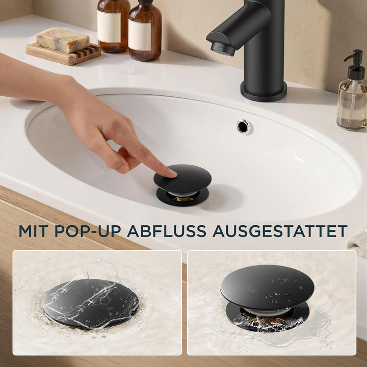 FORIOUS® Wasserhahn Bad Schwarz, Waschbeckenarmatur mit Auslaufhöhe 85MM | Edelstahl Einhebel-Mischb