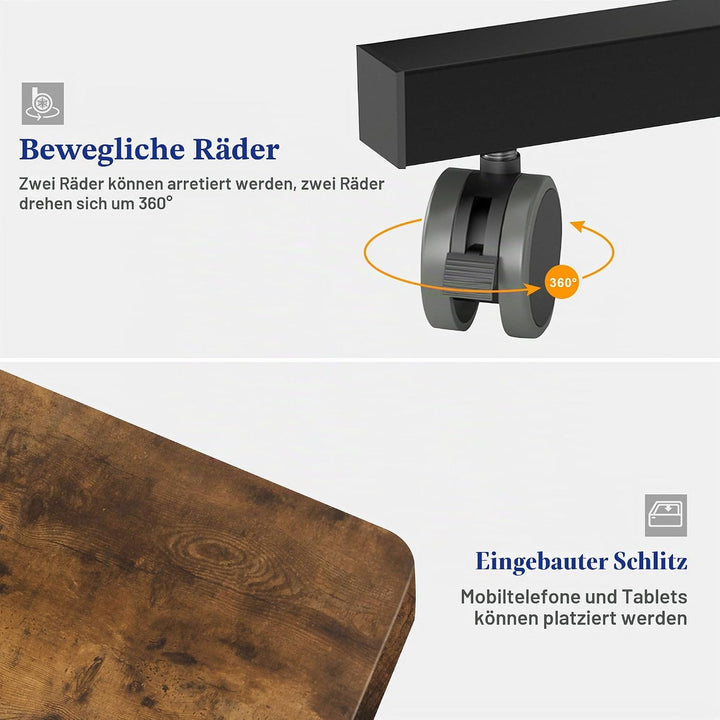 soges Laptoptisch Beistelltisch mit Rollen,höhenverstellbarer PC Tisch Notebook Sofatisch Laptopstän