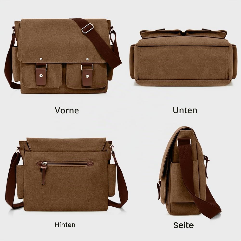 flintronic Umhängetasche, Vintage Canvas Schultertasche Herren Damen, Aktentasche Laptoptasche mit V