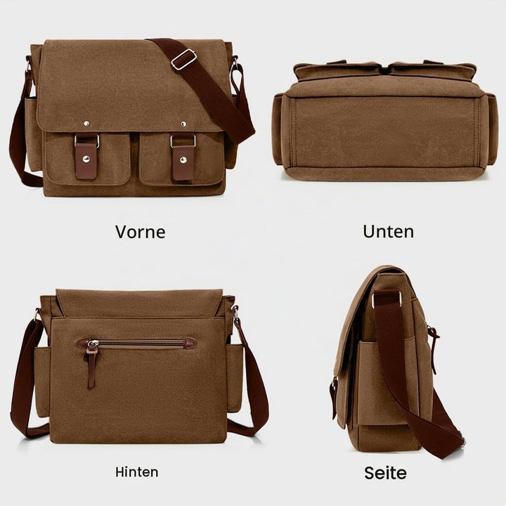 flintronic Umhängetasche, Vintage Canvas Schultertasche Herren Damen, Aktentasche Laptoptasche mit V