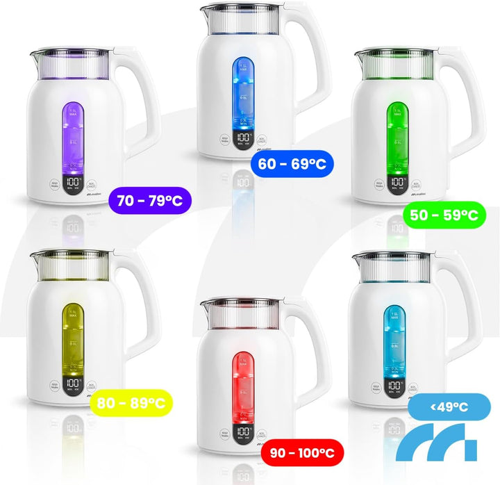 MalTec Glas Wasserkocher 1,5L mit Temperaturwahl und LED
