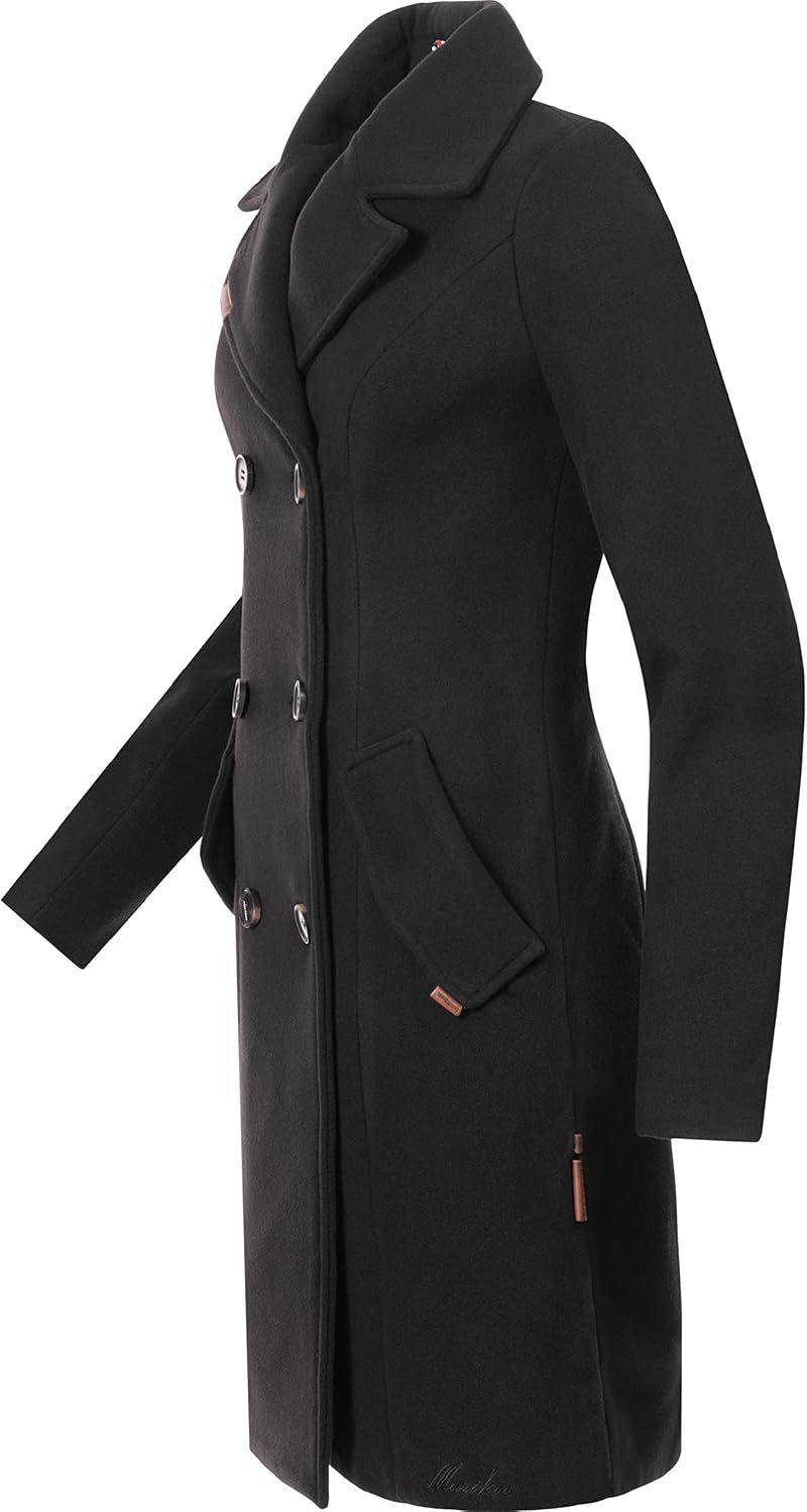 MARIKOO Damen Wintermantel warmer Wollmantel lang Nanakoo XS-XXL S Schwarz, S Schwarz