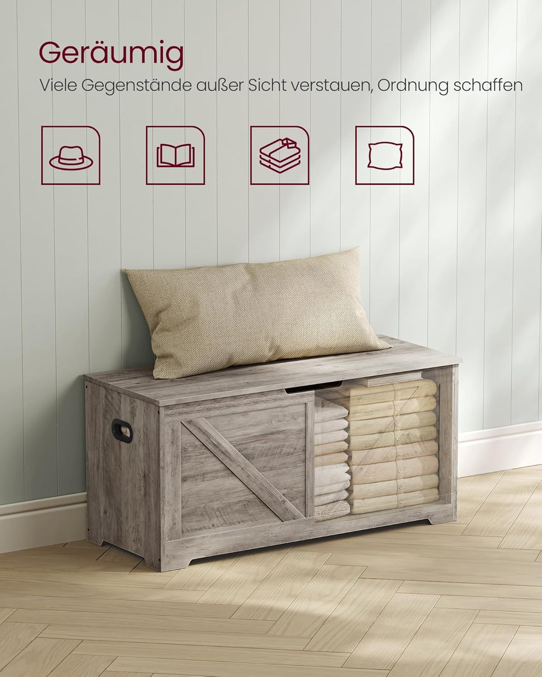 VASAGLE Schuhbank, Sitzbank mit Stauraum, Sitztruhe, 2 Sicherheitsscharniere, Aufbewahrungsschrank,